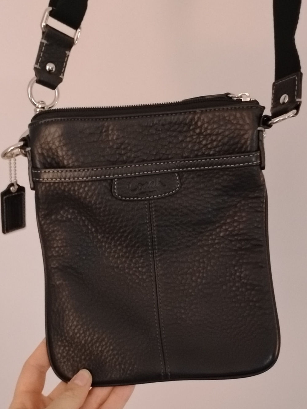 Coach Black Pebbled Leather Messenger Crossbody